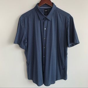 Hugo Boss navy blue short sleeve button up shirt